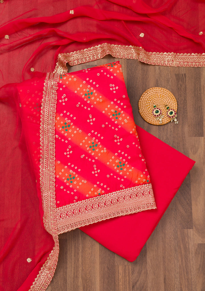 Red Printed Tissue Unstitched Salwar Suit