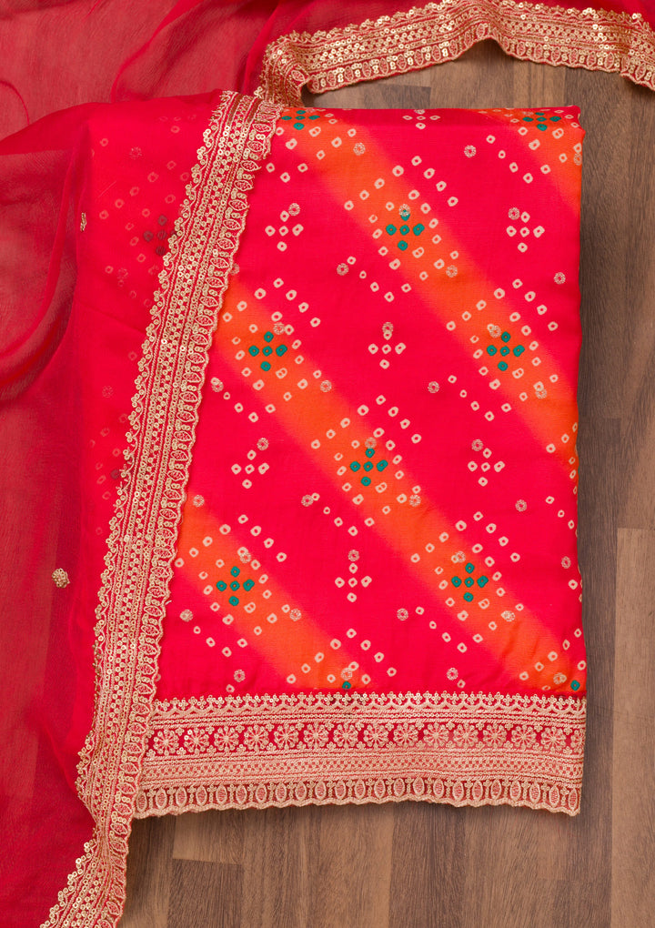 Red Printed Tissue Unstitched Salwar Suit