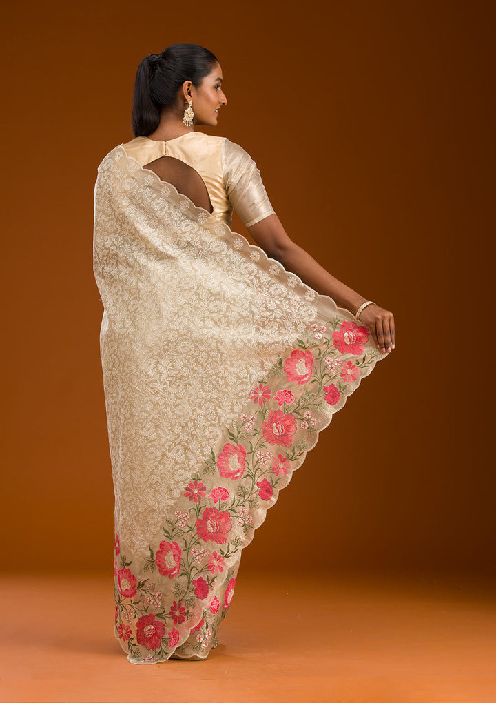 Red Printed Tissue Saree