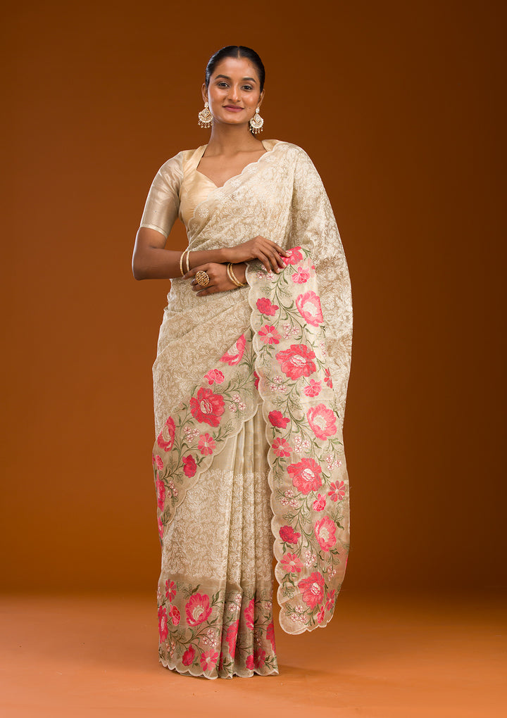 Red Printed Tissue Saree