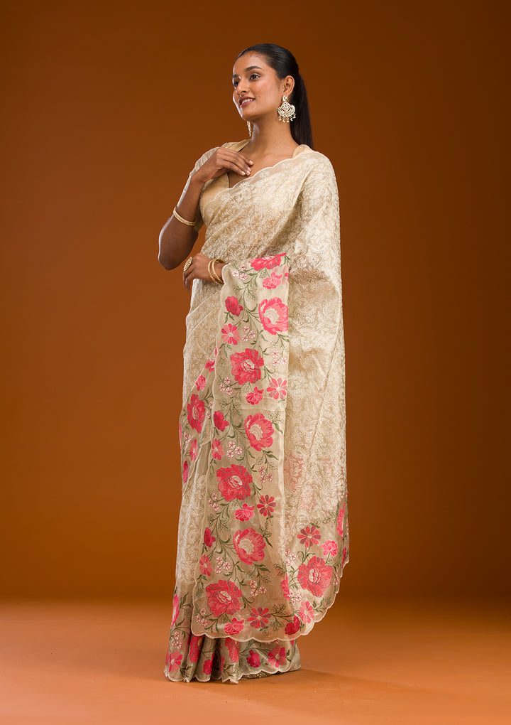 Red Printed Tissue Saree