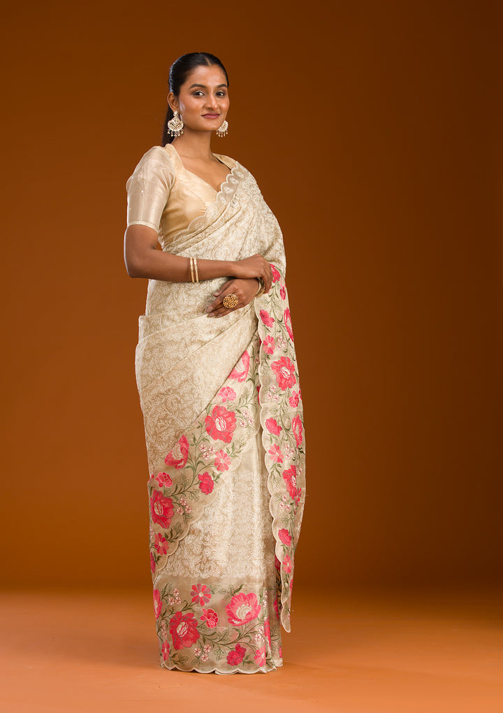Red Printed Tissue Saree