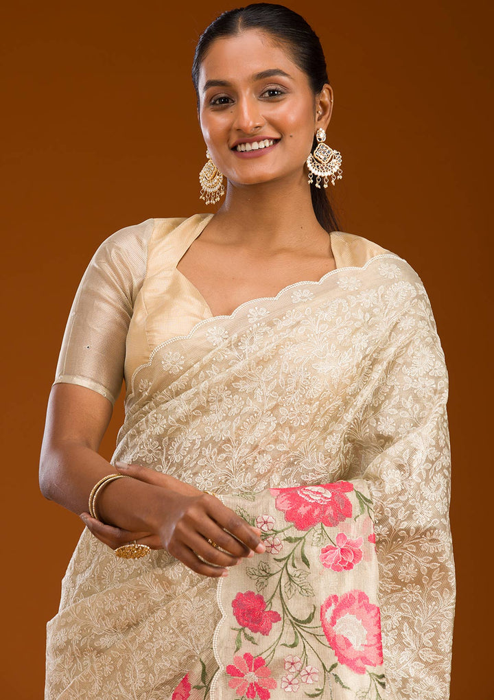 Red Printed Tissue Saree