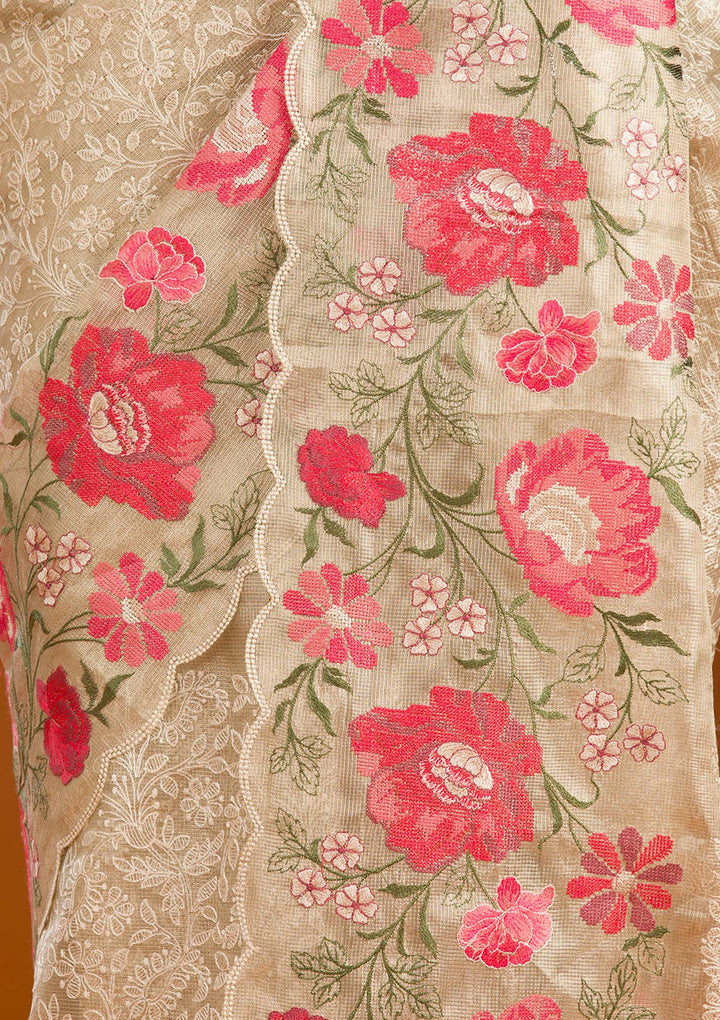 Red Printed Tissue Saree