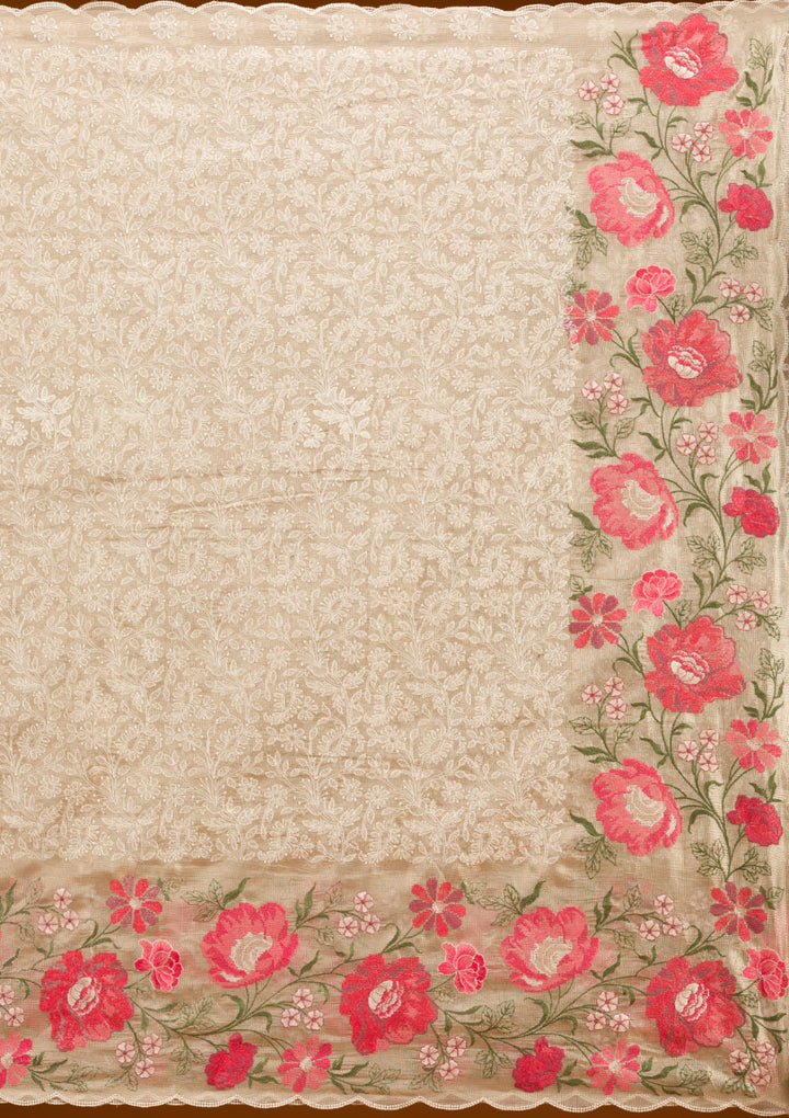 Red Printed Tissue Saree