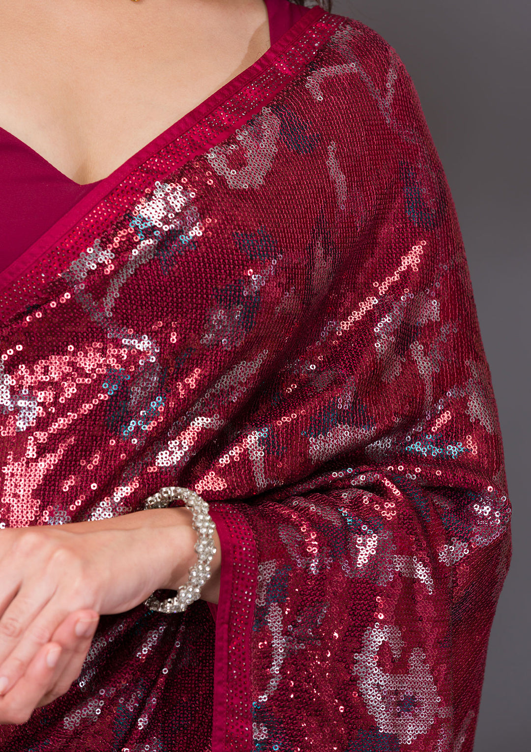 Red Sequins Georgette Saree