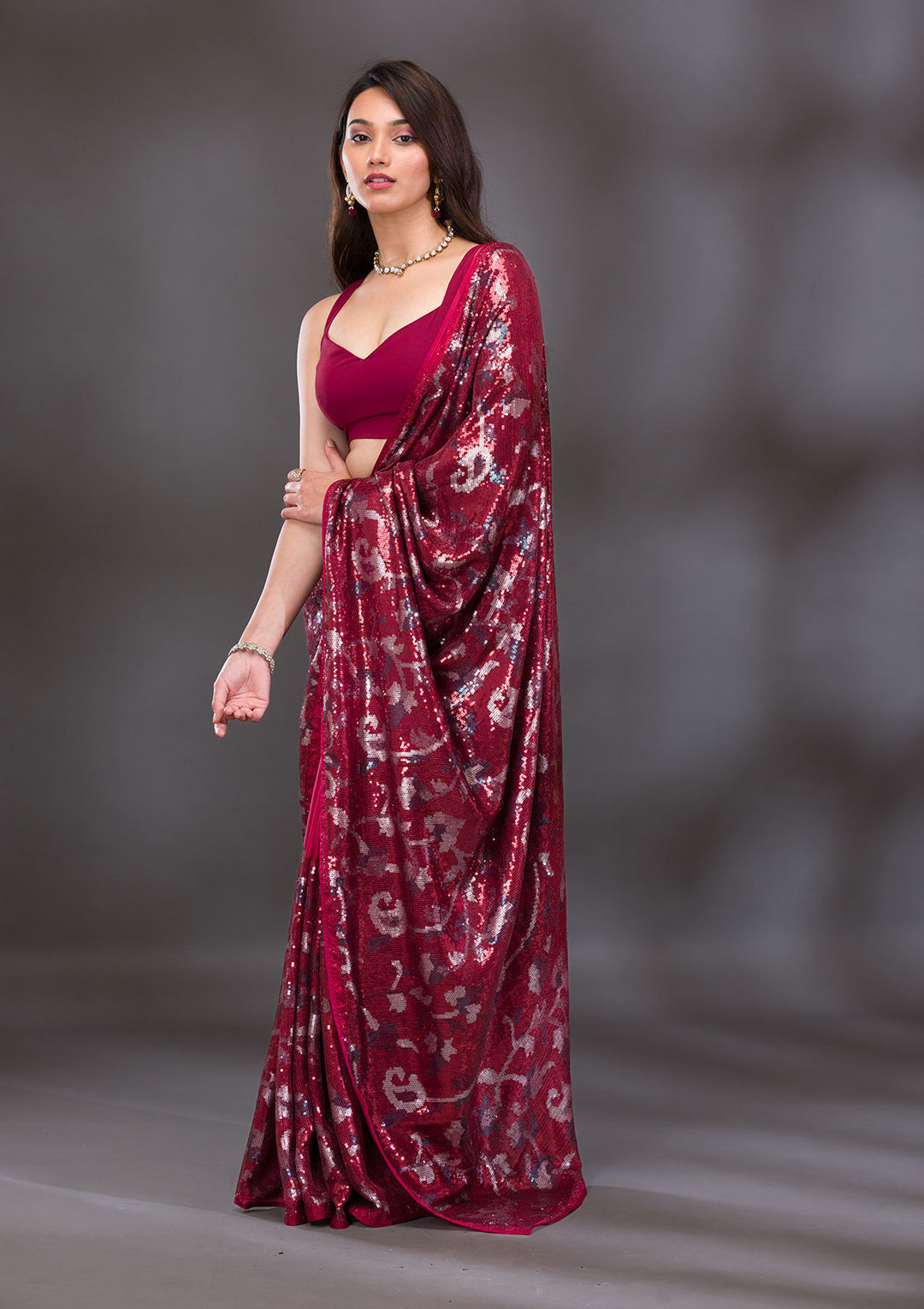 Red Sequins Georgette Saree