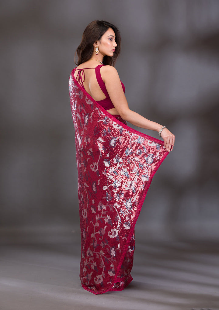 Red Sequins Georgette Saree