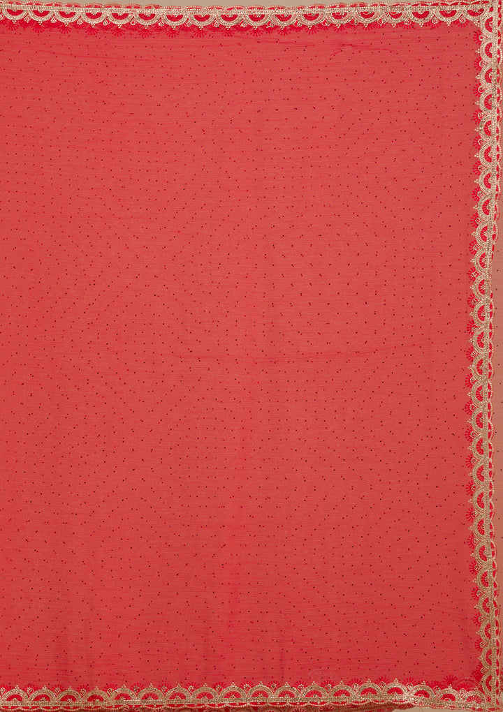 Red Silver Stonework Chiffon Saree