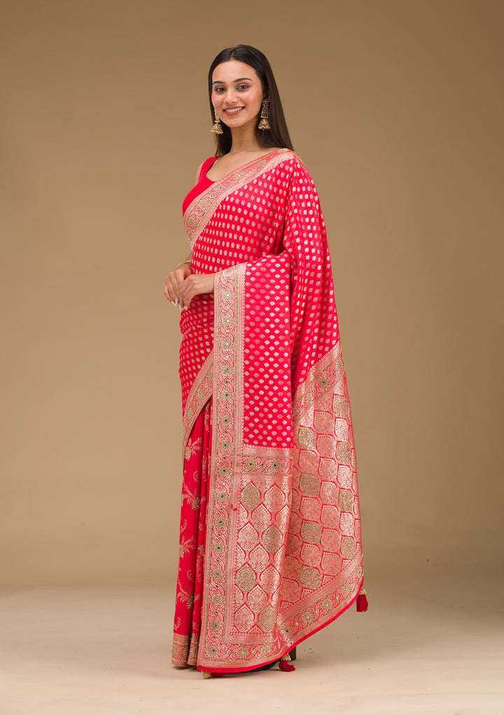 Red Stonework Art Silk Saree