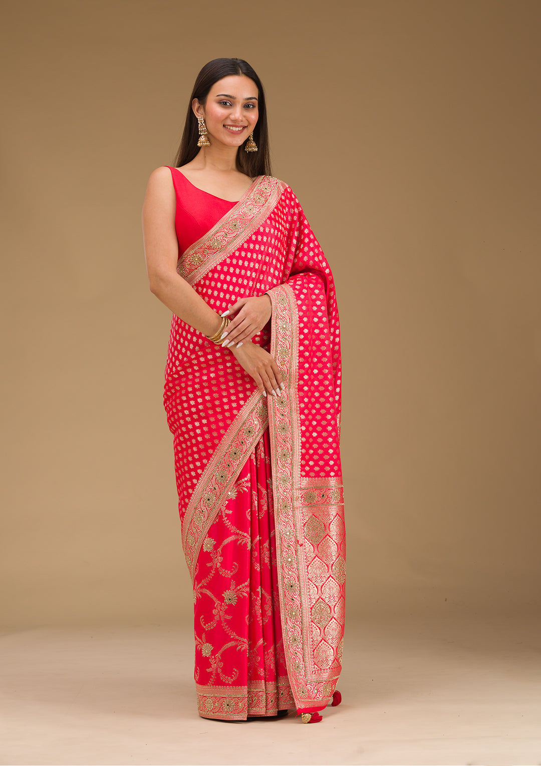Red Stonework Art Silk Saree