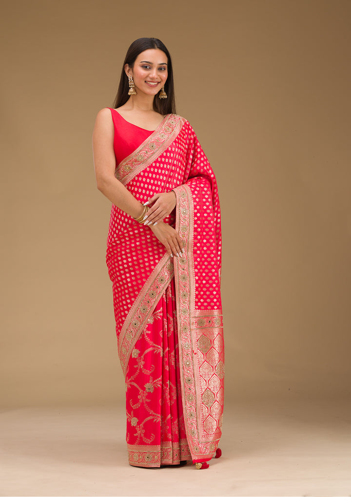 Red Stonework Art Silk Saree