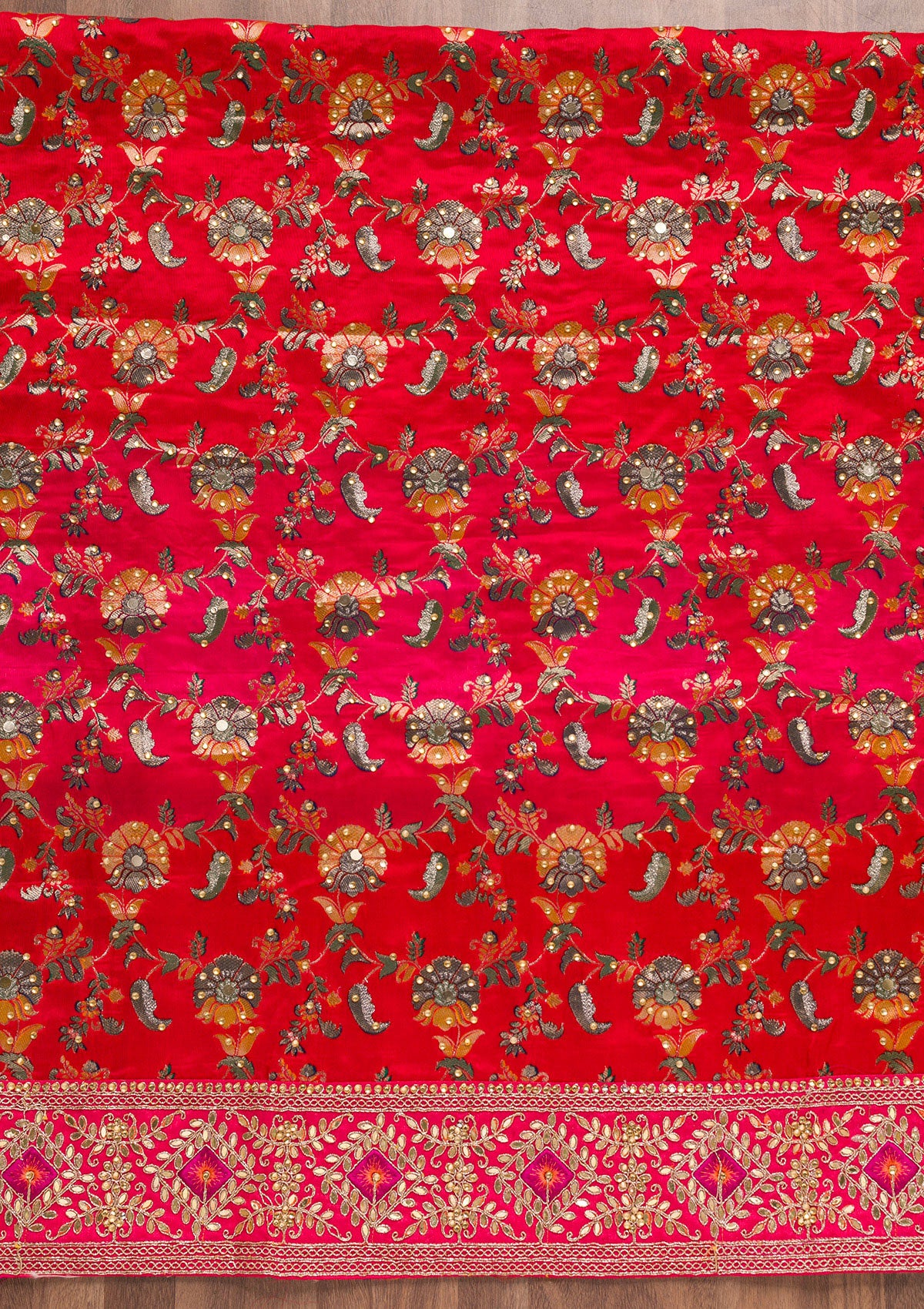 Red Stonework Banarasi Silk Unstitched Salwar Suit