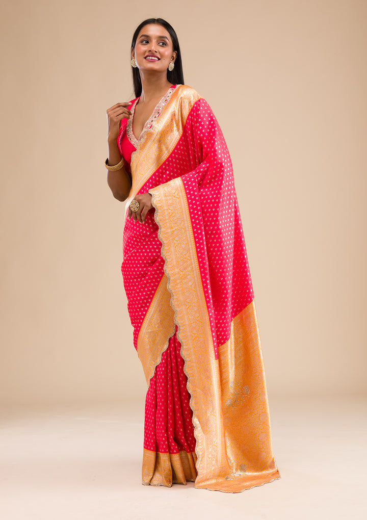 Red Stonework Banarasi Silk Saree