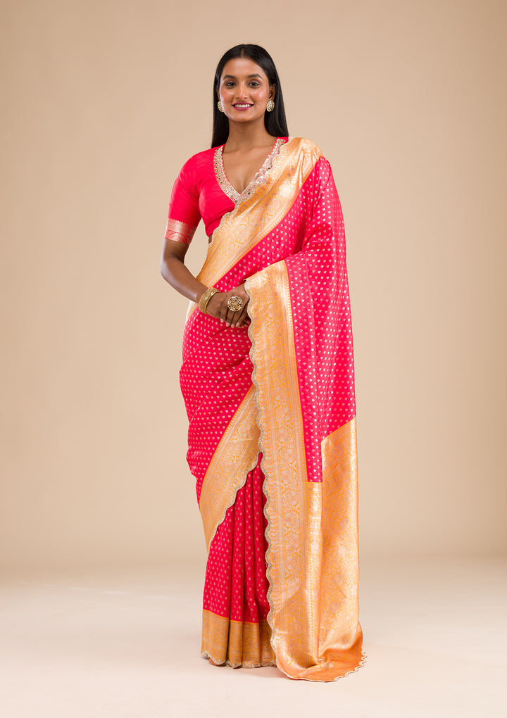 Red Stonework Banarasi Silk Saree