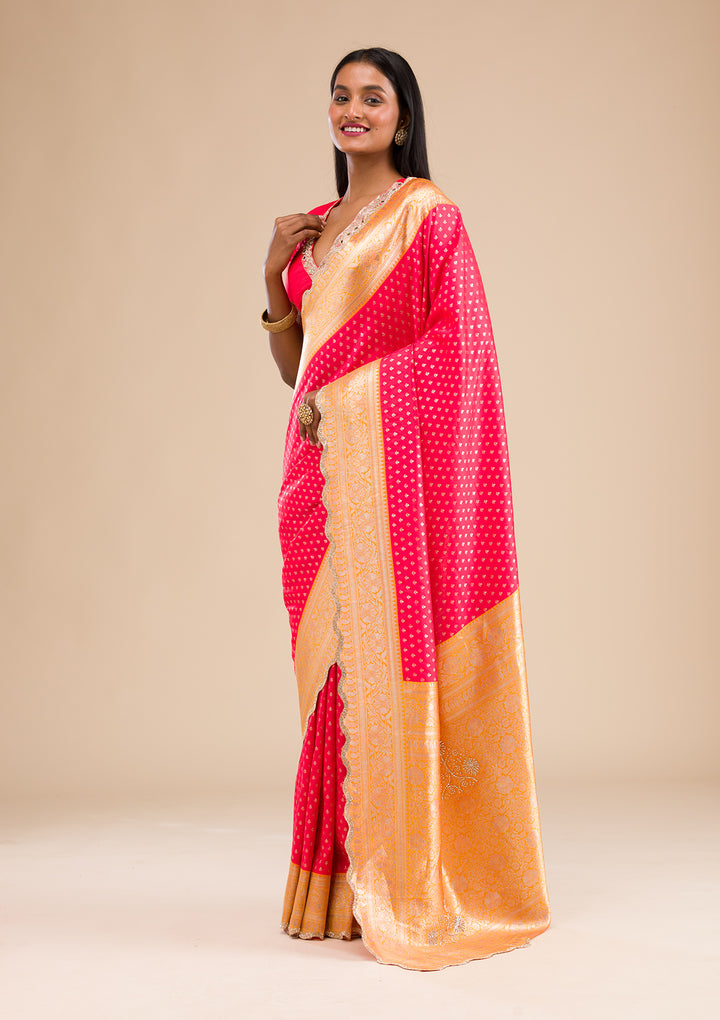 Red Stonework Banarasi Silk Saree