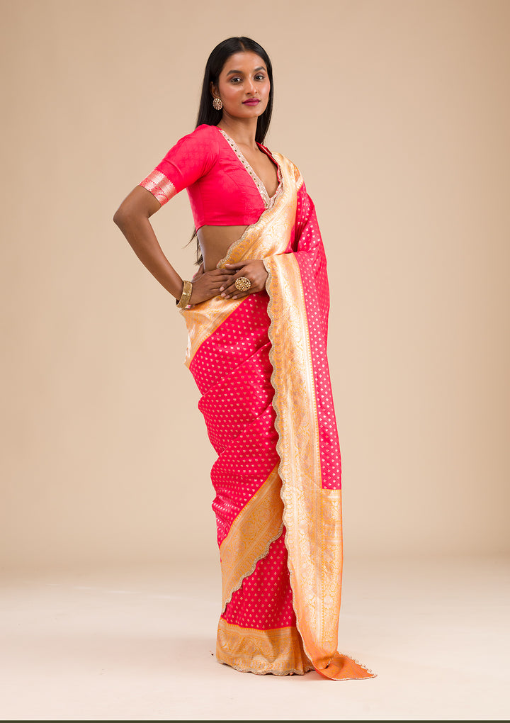Red Stonework Banarasi Silk Saree