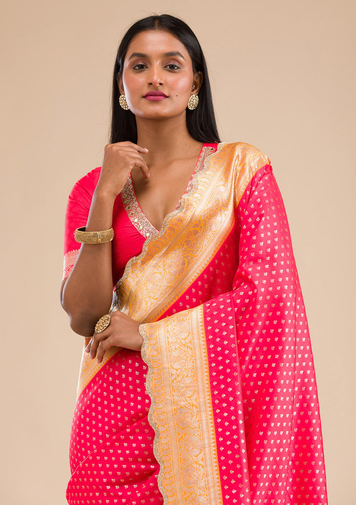 Red Stonework Banarasi Silk Saree