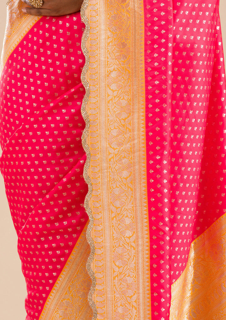 Red Stonework Banarasi Silk Saree