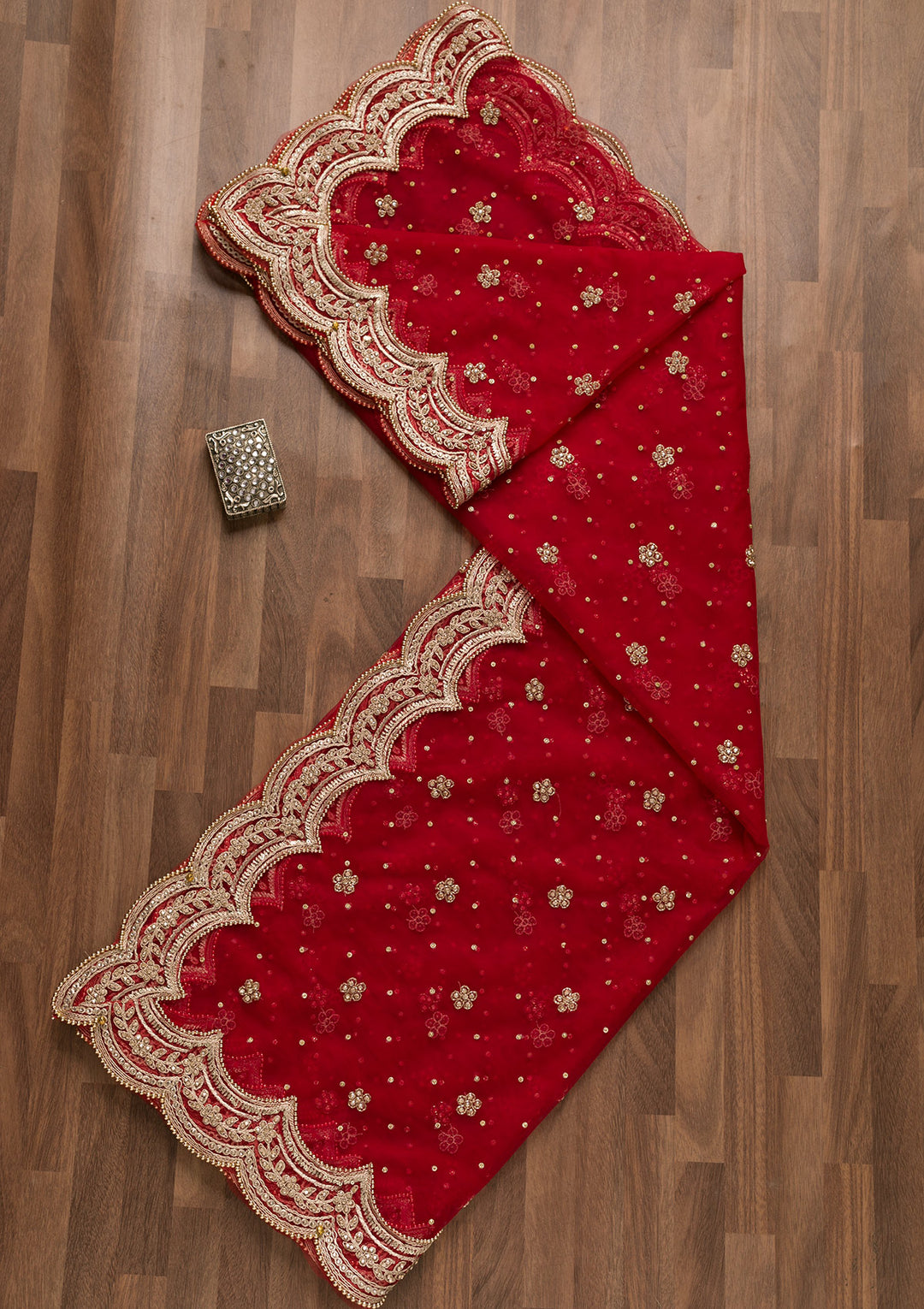 Red Stonework Net Dupatta-Koskii