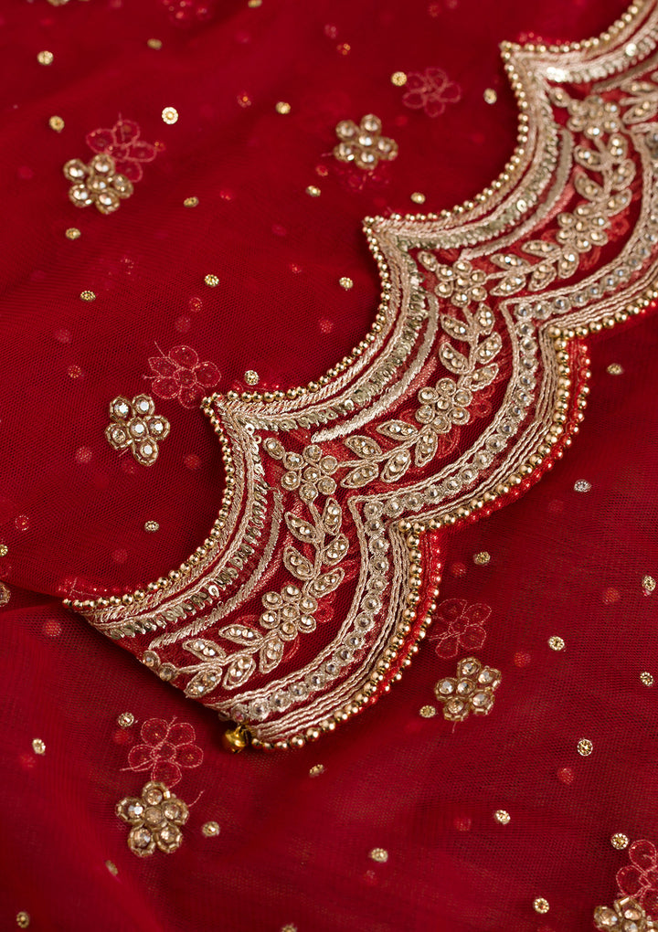 Red Stonework Net Dupatta