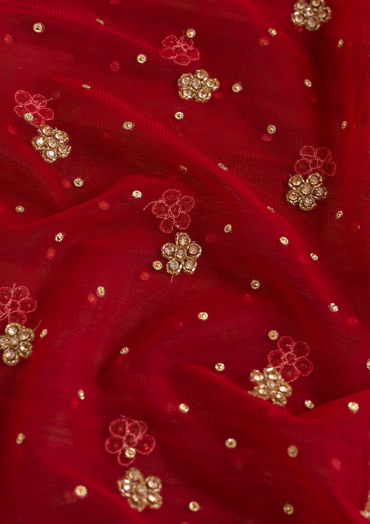 Red Stonework Net Dupatta