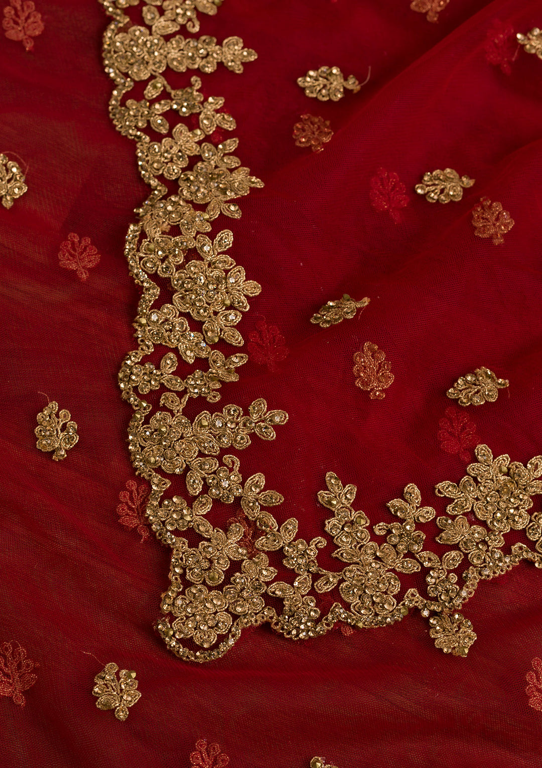 Red Stonework Net Dupatta