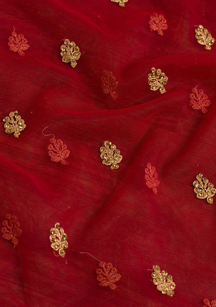 Red Stonework Net Dupatta