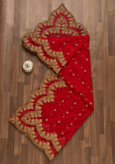 Red Stonework Net Dupatta-Koskii