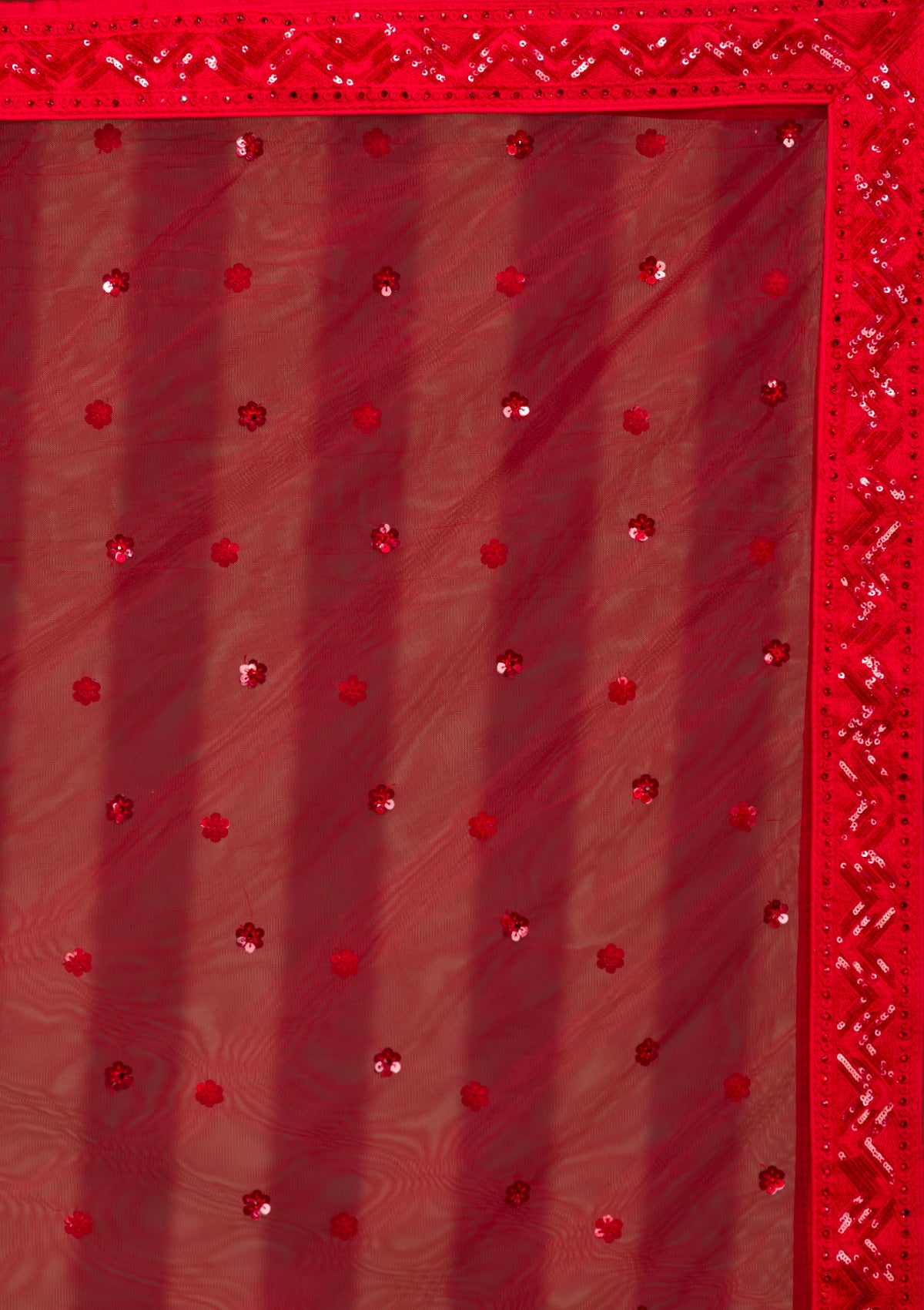 Red Stonework Net Semi Stitched Lehenga