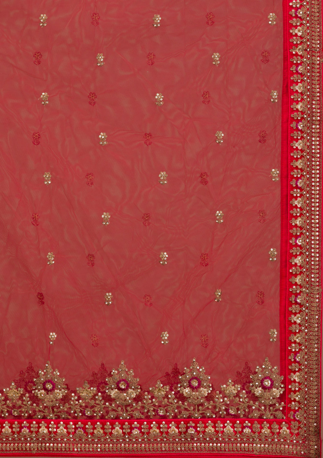 Red Stonework Net Semi Stitched Lehenga