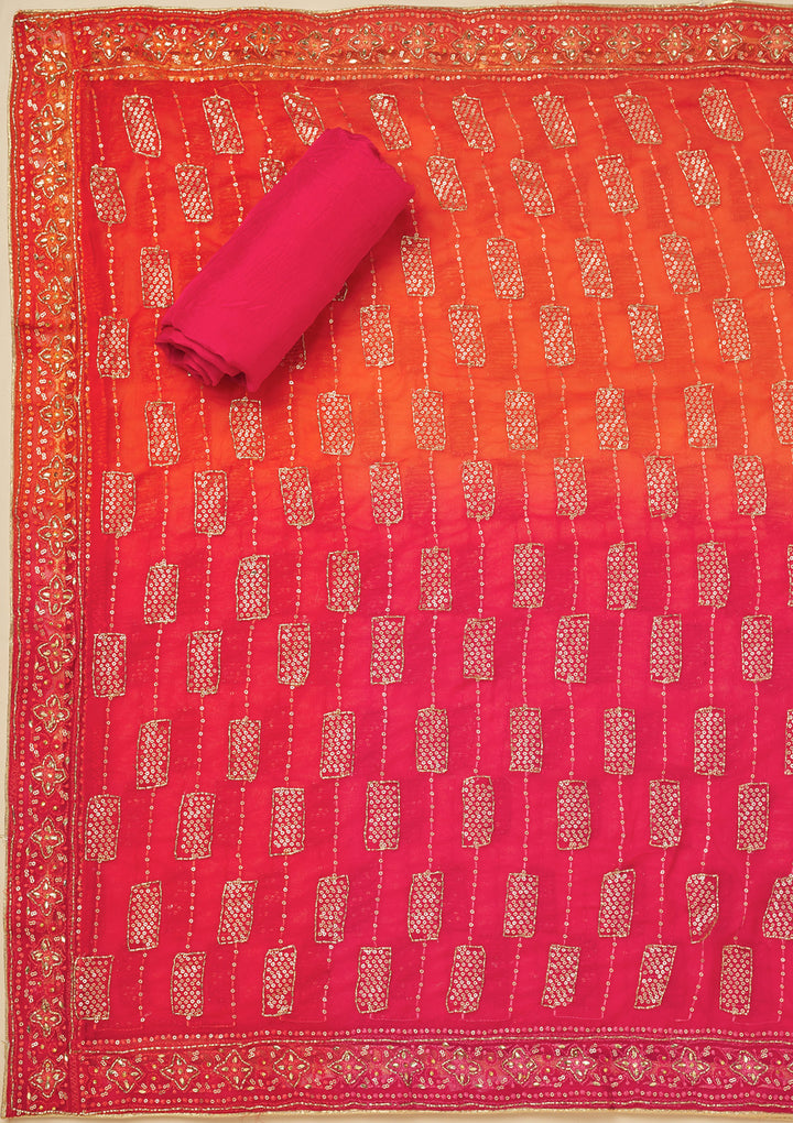 Red Stonework Semi Crepe Unstitched Salwar Suit