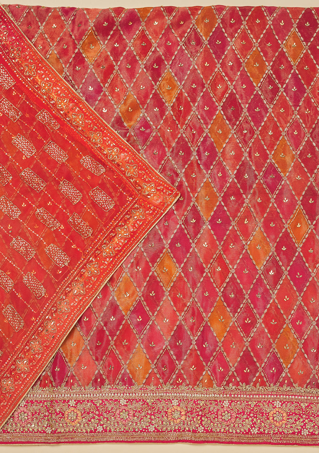 Red Stonework Semi Crepe Unstitched Salwar Suit