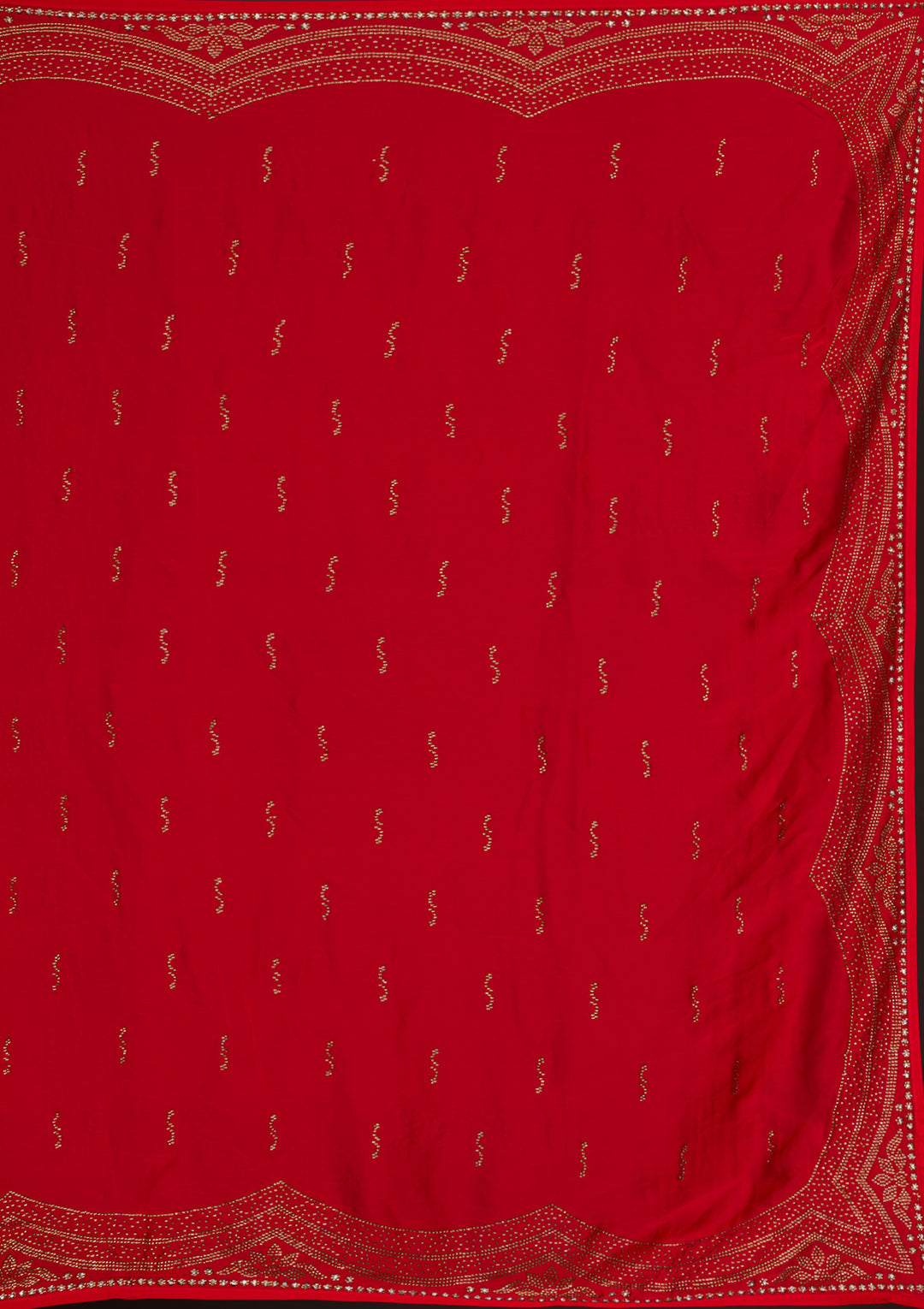 Red Swarovski Satin Saree