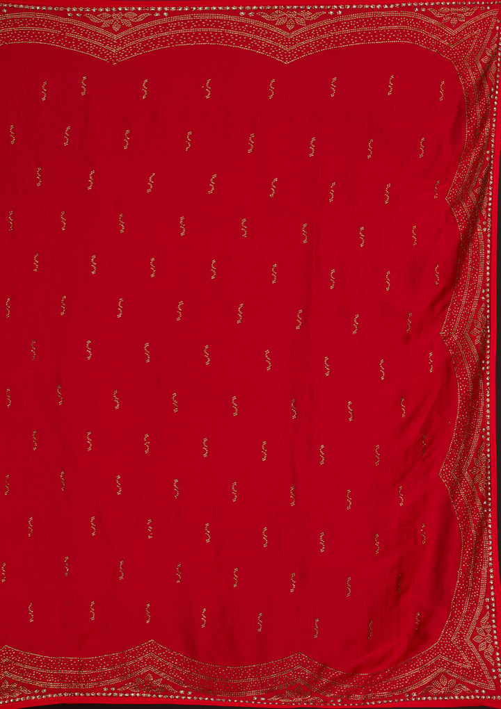 Red Swarovski Satin Saree