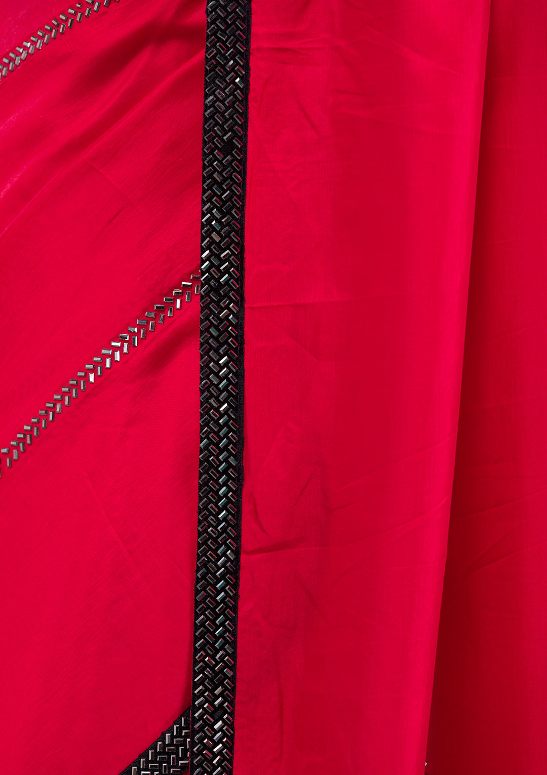 Red Swarovski Satin Saree