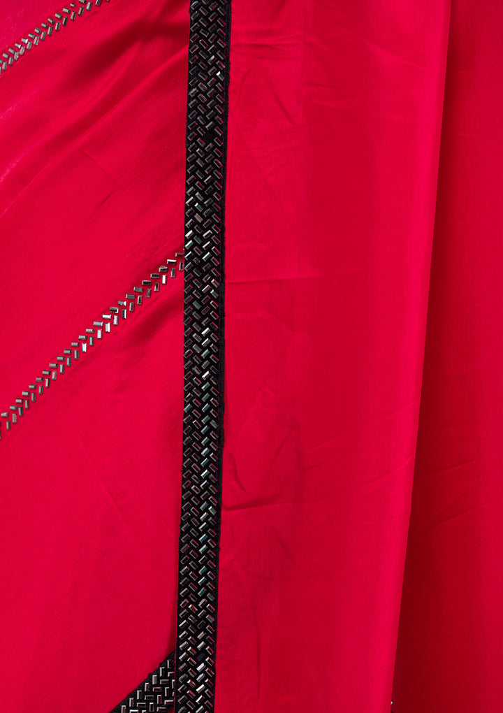 Red Swarovski Satin Saree