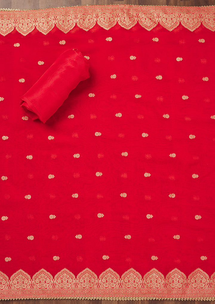 Red Threadwork Chiffon Unstitched Salwar Suit