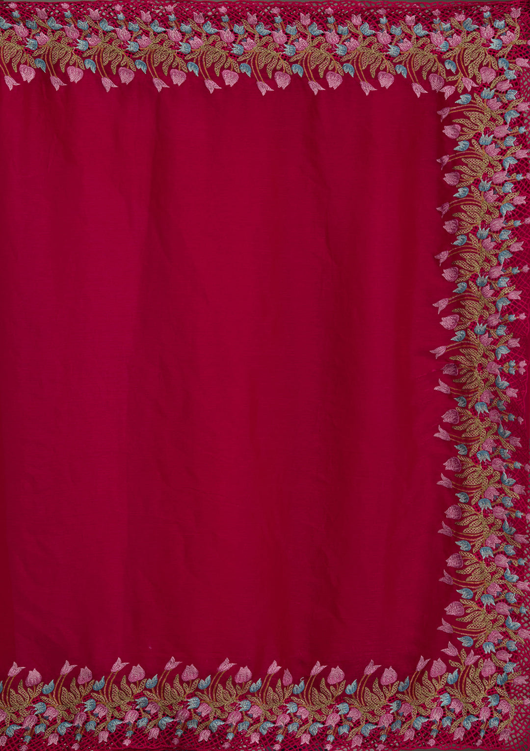 Red Threadwork Tissue Saree