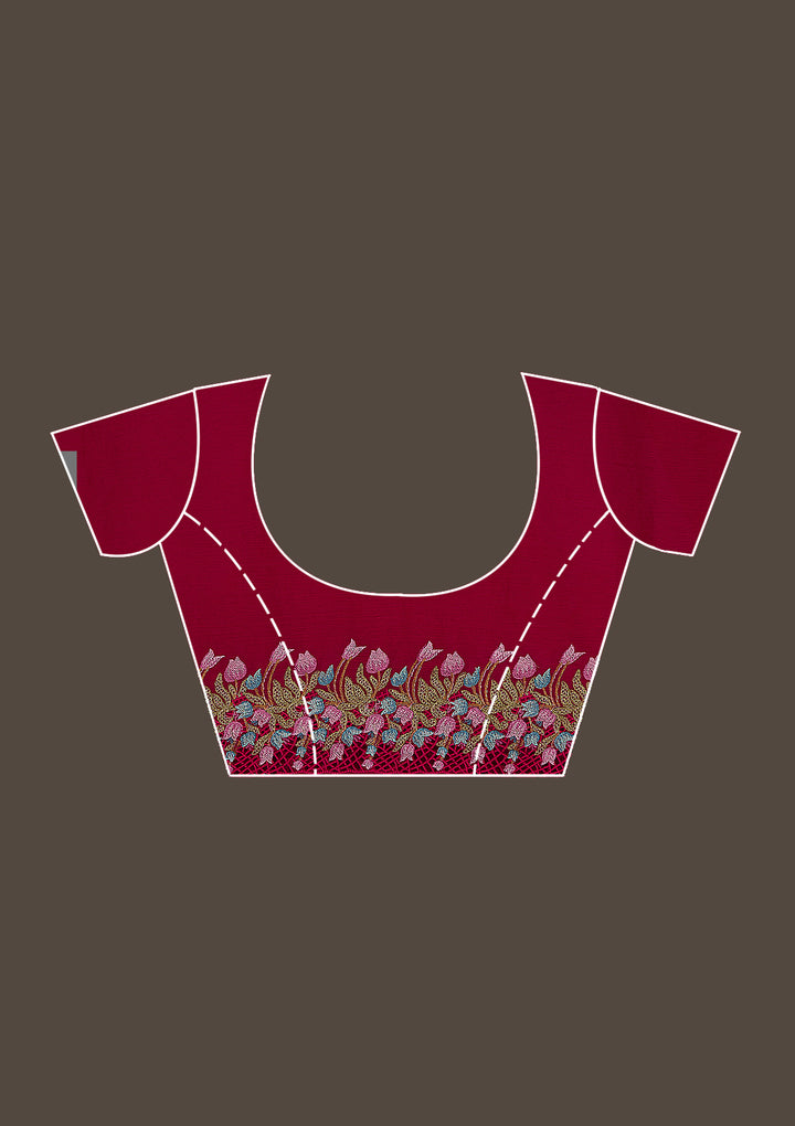 Red Threadwork Tissue Saree