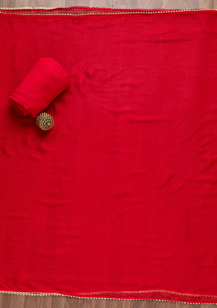 Red Zardosi Bandhini Unstitched Salwar Suit