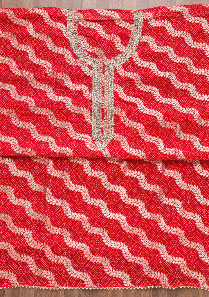 Red Zardosi Bandhini Unstitched Salwar Suit