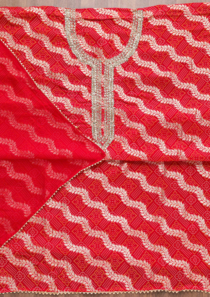 Red Zardosi Bandhini Unstitched Salwar Suit