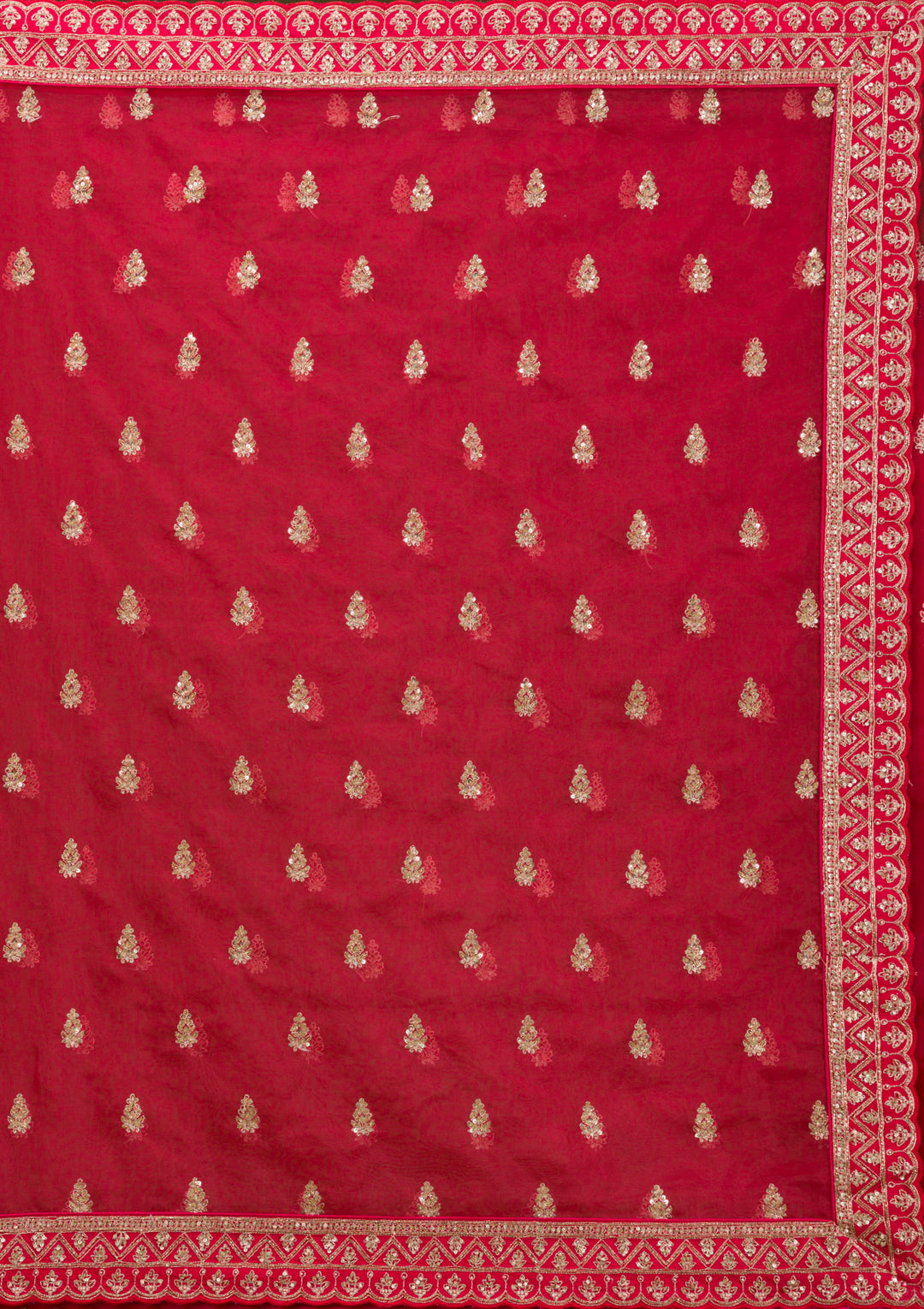 Red Zardosi Raw Silk Semi Stitched Lehenga