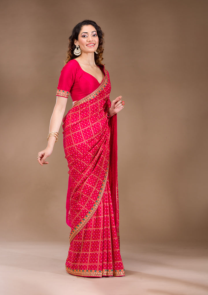 Red Zariwork Art Silk Saree