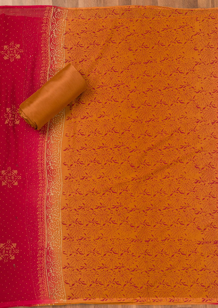 Red Zariwork Art Silk Unstitched Salwar Suit