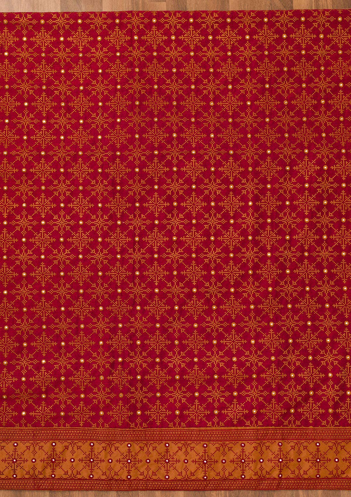 Red Zariwork Art Silk Unstitched Salwar Suit