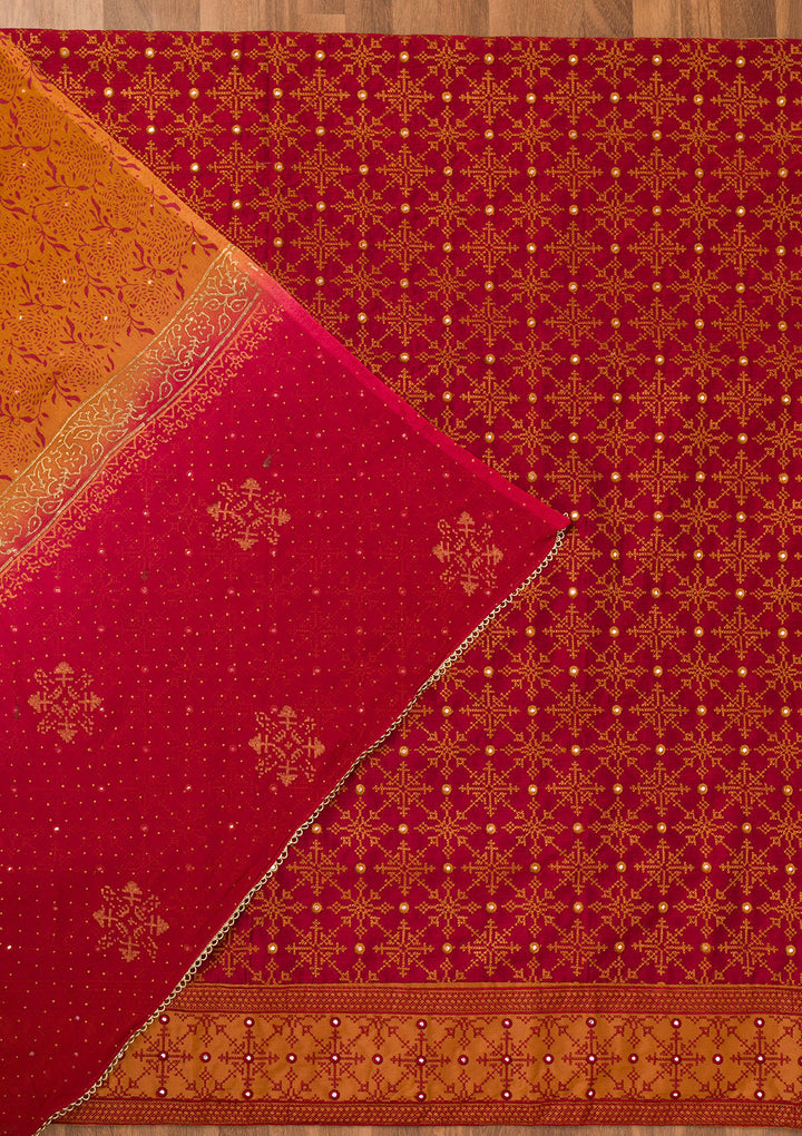 Red Zariwork Art Silk Unstitched Salwar Suit
