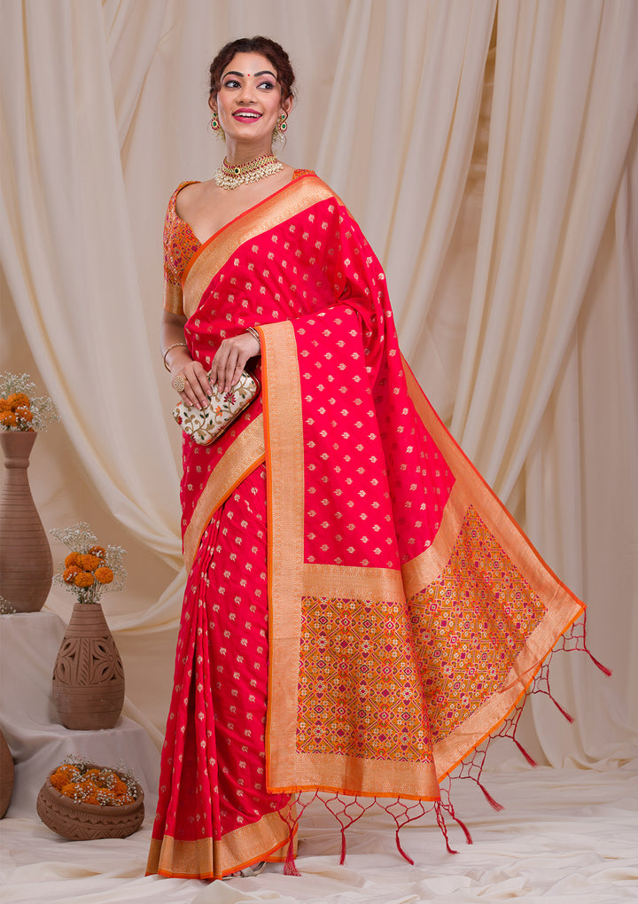 Red Zariwork Banarasi Silk Saree-Koskii