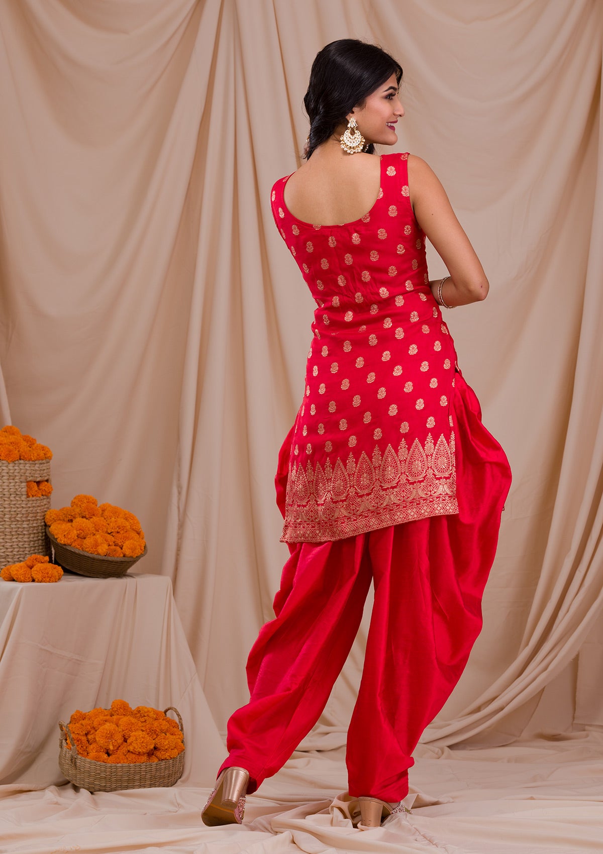 Red Zariwork Banarasi Readymade Salwar Suit